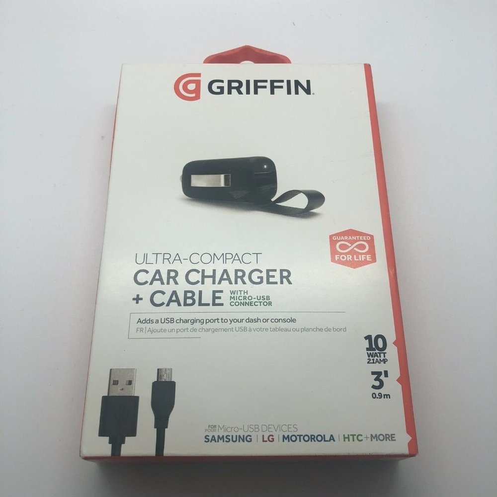 Griffin Ultra-Compact Car Charger + 3' Cable Micro